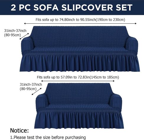 2 PCS Sofa Slipcover مجموعة لأريكة أريكة أريكة الأريكة مع تنورة متينة قابلة للغسل أغطية الأثاث المرن مرنة قابلة للتمديد لأريكة كرسي أريكة الأريكة (أسود) in Saudi Arabia