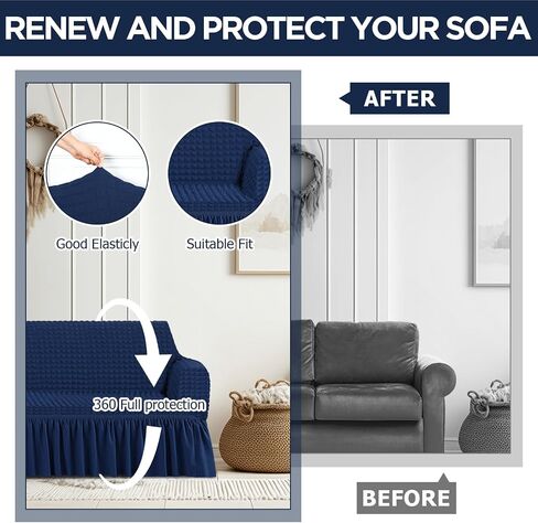 2 PCS Sofa Slipcover مجموعة لأريكة أريكة أريكة الأريكة مع تنورة متينة قابلة للغسل أغطية الأثاث المرن مرنة قابلة للتمديد لأريكة كرسي أريكة الأريكة (أسود) in Saudi Arabia