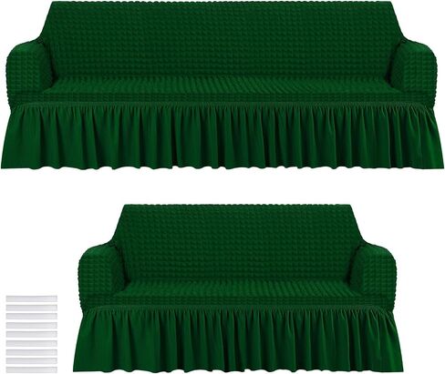 2 Pcs Sofa Slipcover Set for Couch Cushion Couch Cover with Skirt Durable Washable High Elastic Stretchable Furniture Covers for Sofa Loveseat Couch Arm Chair(Black) in Saudi Arabia