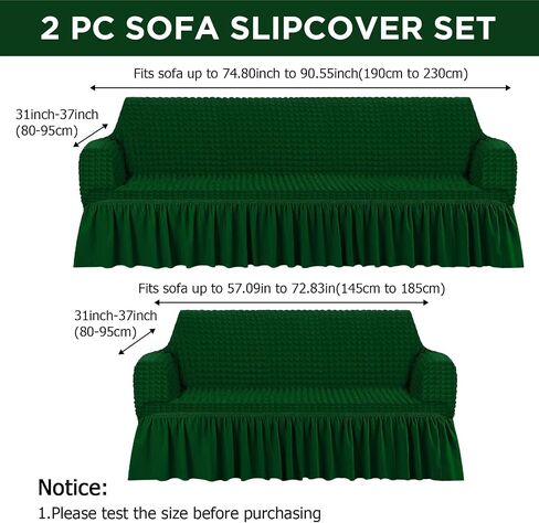 2 Pcs Sofa Slipcover Set for Couch Cushion Couch Cover with Skirt Durable Washable High Elastic Stretchable Furniture Covers for Sofa Loveseat Couch Arm Chair(Black) in Saudi Arabia