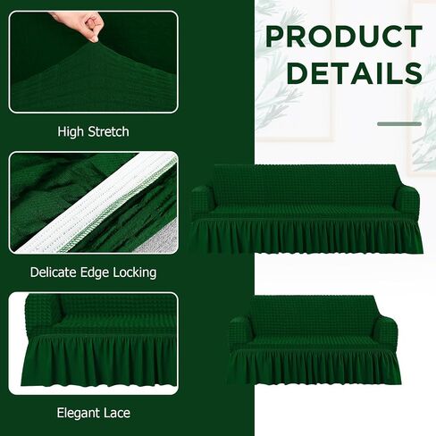 2 Pcs Sofa Slipcover Set for Couch Cushion Couch Cover with Skirt Durable Washable High Elastic Stretchable Furniture Covers for Sofa Loveseat Couch Arm Chair(Black) in Saudi Arabia