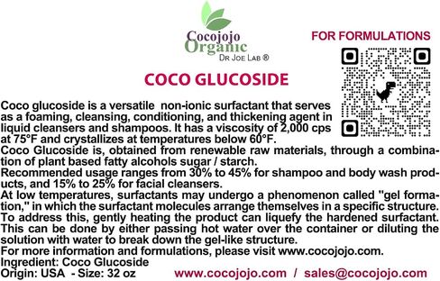 cocojojo Coco Glucoside Natural Surfactant - Surfactants for Soap Making DIY Shower Gel, Skin Care, Body and Face Wash, Plant Derived, Natural - 32 Oz in Saudi Arabia