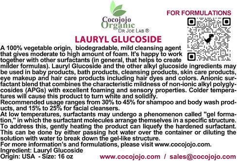 Dr Joe Lab Lauryl Glucoside Natural Surfactant - Surfactants for Soap Making, Lauryl Glucoside, DIY Shower Gel, Skin Care, Body and Face Wash, Plant Derived, Natural - 16 Oz in Saudi Arabia