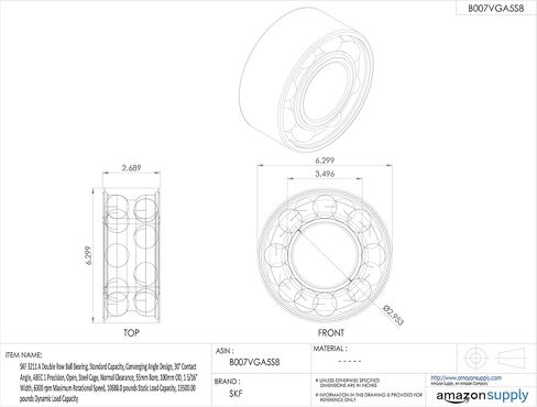 SKF 3211 محمل كرة صف مزدوج ، سعة قياسية ، تصميم زاوية متقاربة ، زاوية ملامسة 30 درجة ، ABEC 1 الدقة ، المفتوحة ، القفص الصلب ، التخليص العادي ، تجويف 55 ملم ، 100 مم OD ، 1 5/16 "العرض ، 6300 دورة في الدقيقة أقصى سرعة الدوران ، 10688.0 رطل الحمل الثابت. in Kuwait