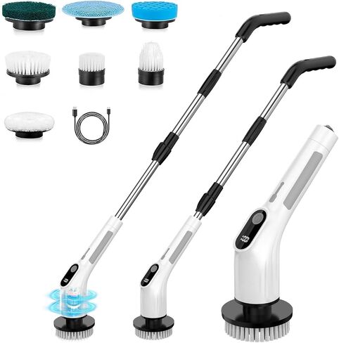 Electric Spin Scrubber,IPX7 Waterproof Shower Scrubber with Adjustable Handle,7 Replaceable Brush Heads,Cordless Handheld Power Cleaning Brush for Floor Tile Wall in Saudi Arabia