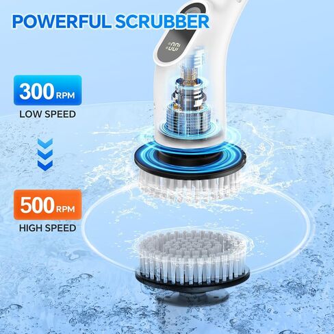 Electric Spin Scrubber,IPX7 Waterproof Shower Scrubber with Adjustable Handle,7 Replaceable Brush Heads,Cordless Handheld Power Cleaning Brush for Floor Tile Wall in Saudi Arabia