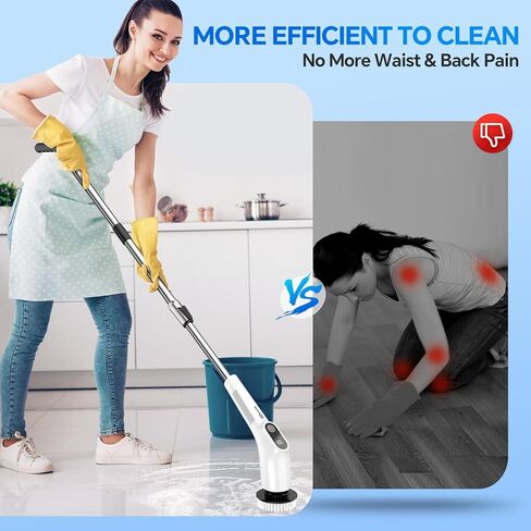 Electric Spin Scrubber,IPX7 Waterproof Shower Scrubber with Adjustable Handle,7 Replaceable Brush Heads,Cordless Handheld Power Cleaning Brush for Floor Tile Wall in Saudi Arabia