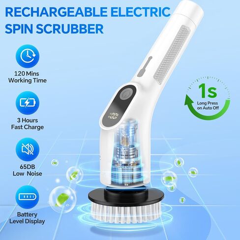 Electric Spin Scrubber,IPX7 Waterproof Shower Scrubber with Adjustable Handle,7 Replaceable Brush Heads,Cordless Handheld Power Cleaning Brush for Floor Tile Wall in Saudi Arabia
