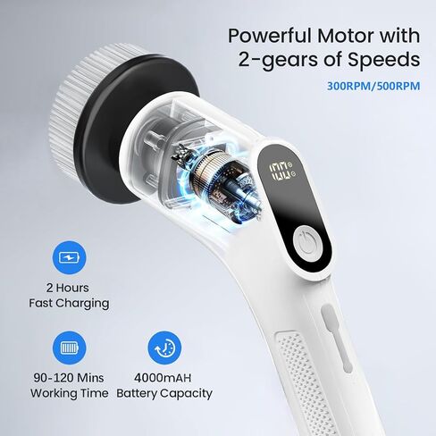 Electric Spin Scrubber,IPX7 Waterproof Shower Scrubber with Adjustable Handle,7 Replaceable Brush Heads,Cordless Handheld Power Cleaning Brush for Floor Tile Wall in Saudi Arabia