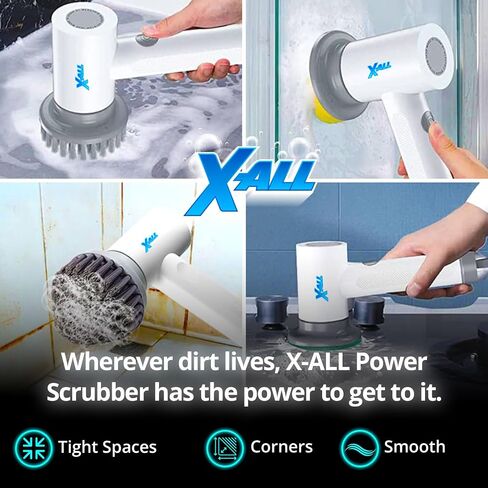 Electric Spin Power Scrubber - Rechargeable Lightweight Waterproof Cordless 2-Speed Control Cleaning Tool with 2 Spin Brush Heads - White in Saudi Arabia
