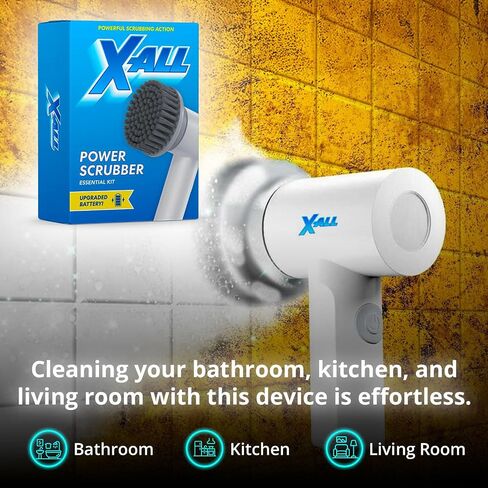 Electric Spin Power Scrubber - Rechargeable Lightweight Waterproof Cordless 2-Speed Control Cleaning Tool with 2 Spin Brush Heads - White in Saudi Arabia
