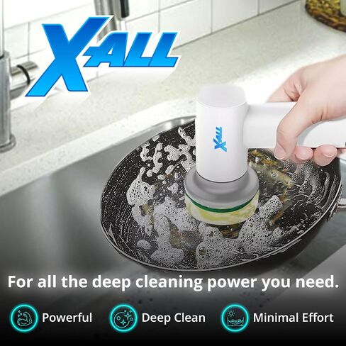 Electric Spin Power Scrubber - Rechargeable Lightweight Waterproof Cordless 2-Speed Control Cleaning Tool with 2 Spin Brush Heads - White in Saudi Arabia
