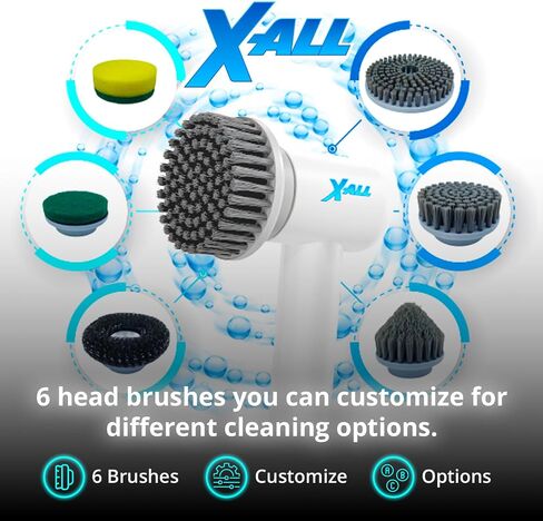 Electric Spin Power Scrubber - Rechargeable Lightweight Waterproof Cordless 2-Speed Control Cleaning Tool with 2 Spin Brush Heads - White in Saudi Arabia
