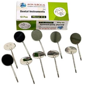 فحص الأسنان فحص مرآة الفم الرؤوس #6 ، مخروط المقبس | السطح المضاد للطفر | الفولاذ المقاوم للصدأ الألماني - مجموعة من 12 in Kuwait