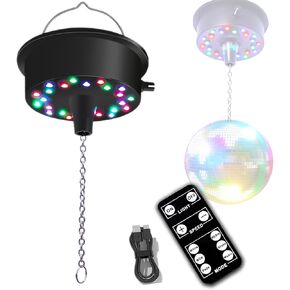 Mirrors Ball Motor with Remote, 5-10 RPM Adjustable Spinner with 23 RGBW LED Rotator with Multi Light Mode and Sound Control for 6 to 12 Inch Mirror Ball(Not Included) in Saudi Arabia
