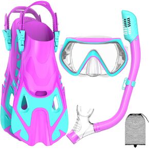 Snorkeling Gear for Kids, Kid Mask Fins Dry Top Snorkel Set, Youth Boys Girls Junior Age 6-14 Swimming Diving Swim Fins, Tempered Glass Panoramic View Travel Packages in Saudi Arabia