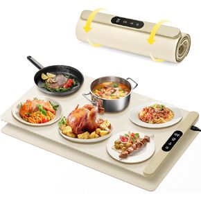 Upgrade Graphene Food Warming Mat, Fast Full Surface Heating Electric Warming Tray, Portable Rollable Food Warmer for Parties Buffet with 6 Temperature and Timer Settings, Gifts for Mom Wife in Saudi Arabia