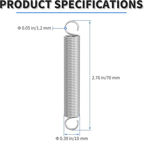 2pcs Extension Springs with Hook Ends,Stainless Steel Small Dual Hook Tension Spring Wire Dia×OD×Free Length：1.2×10×70mm(0.05×0.39×2.76in),Tiny Springs for Furniture Repair Home DIY in Kuwait