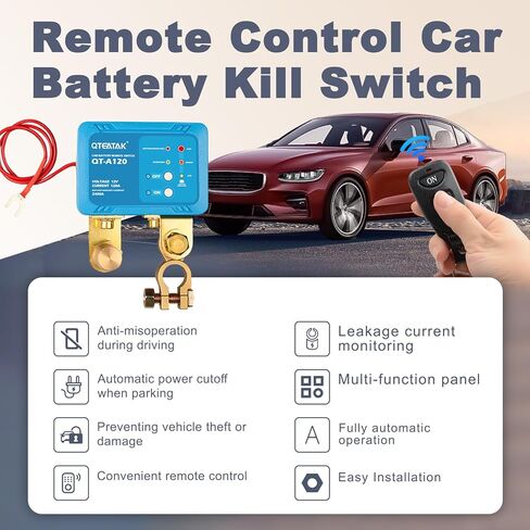 12 V Battery Disconnect Switch for Car, 250 A, 9.84 FT Battery Kill Switch to Prevent Battery Drain, Battery Cut Off Switch for Truck RV in Kuwait