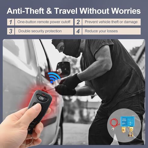 12 V Battery Disconnect Switch for Car, 250 A, 9.84 FT Battery Kill Switch to Prevent Battery Drain, Battery Cut Off Switch for Truck RV in Kuwait