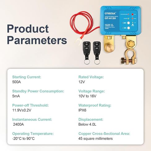 12 V Battery Disconnect Switch for Car, 250 A, 9.84 FT Battery Kill Switch to Prevent Battery Drain, Battery Cut Off Switch for Truck RV in Kuwait