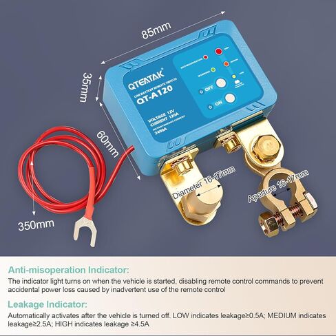 12 V Battery Disconnect Switch for Car, 250 A, 9.84 FT Battery Kill Switch to Prevent Battery Drain, Battery Cut Off Switch for Truck RV in Kuwait