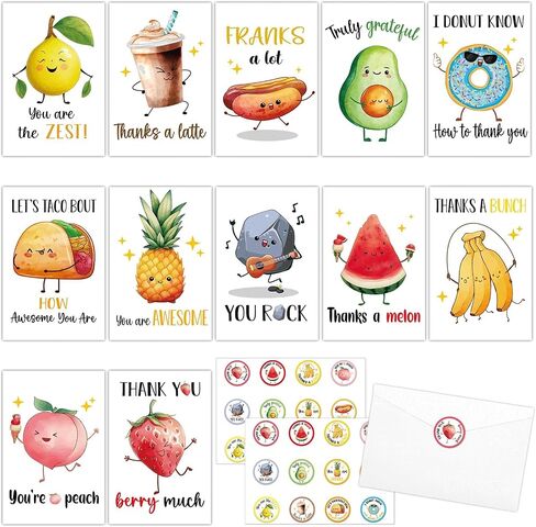 50Pcs Funny Thank You Cards With Envelopes & Stickers Employee Appreciation Cards Blank Inside Staff Cute Pun Cards for Coworkers Teachers Business Coworker Gratitude Assorted Greeting Cards 6x4In in Saudi Arabia