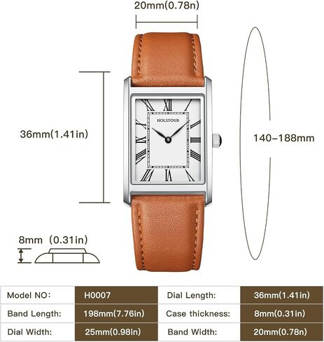 Watches for Men Business Simple Model Square Roman Numerals Case Water Resistant with Leather Strap in Kuwait
