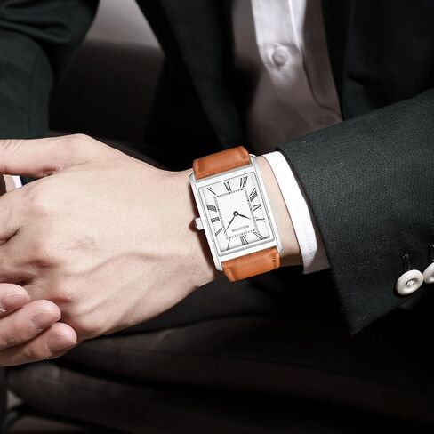 Watches for Men Business Simple Model Square Roman Numerals Case Water Resistant with Leather Strap in Kuwait