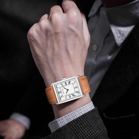 Watches for Men Business Simple Model Square Roman Numerals Case Water Resistant with Leather Strap in Kuwait