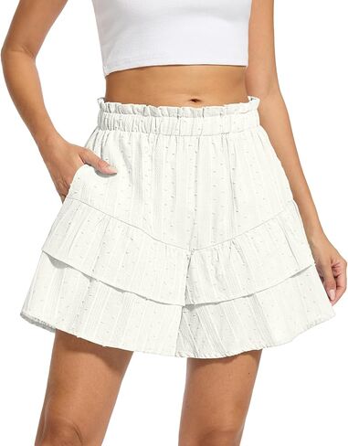 DouBCQ Shorts for Women Casual Ruffle Skorts Summer High Waist Tennis Mini Skirts with Pockets in Saudi Arabia
