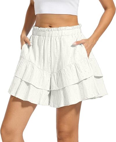 DouBCQ Shorts for Women Casual Ruffle Skorts Summer High Waist Tennis Mini Skirts with Pockets in Saudi Arabia