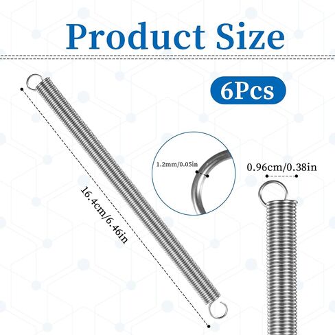 6 PCS Extension Spring ، 3/8 Inch × 6-1/2 بوصة ، 0.047 بوصة من الفولاذ المقاوم للصدأ التوتر المزدوج الشد مع نهايات الخطاف لإصلاح الآلات الصناعية DIY DIY in Saudi Arabia