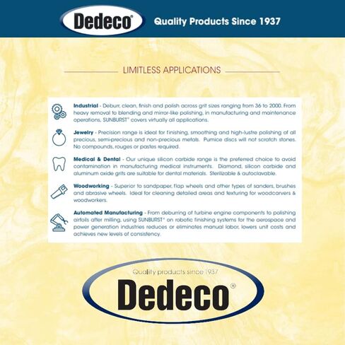 نطاقات أسطوانات Dedeco Sunburst - 1/2 "(12 مم) × 1/2" (12 مم) ، وملحقات الأدوات الدوارة للتلميع الدقيق للتنظيف ، و 80 حصى خشن ، وأكسيد الألومنيوم - 12 قطعة لكل حزمة in Saudi Arabia