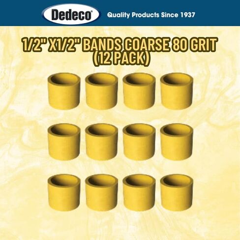 نطاقات أسطوانات Dedeco Sunburst - 1/2 "(12 مم) × 1/2" (12 مم) ، وملحقات الأدوات الدوارة للتلميع الدقيق للتنظيف ، و 80 حصى خشن ، وأكسيد الألومنيوم - 12 قطعة لكل حزمة in Saudi Arabia
