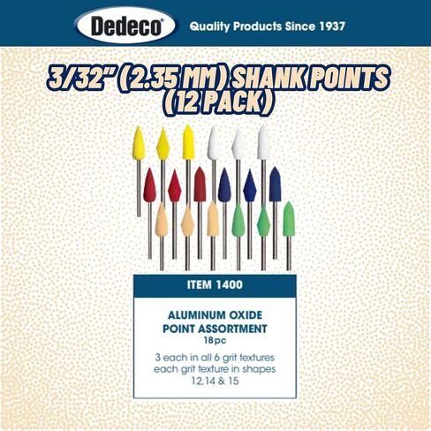 Dedeco Sunburst Points - 3/32 "(2.35mm) Shank ، الشكل - ملحقات Deburring Deburring Deburring Deburning Precision ، محصورة 6 ميكرون ، أكسيد الألومنيوم - 12 حزمة in Kuwait