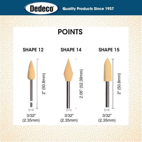 Dedeco Sunburst Points - 3/32 "(2.35mm) Shank ، الشكل - ملحقات Deburring Deburring Deburring Deburning Precision ، محصورة 6 ميكرون ، أكسيد الألومنيوم - 12 حزمة in Kuwait