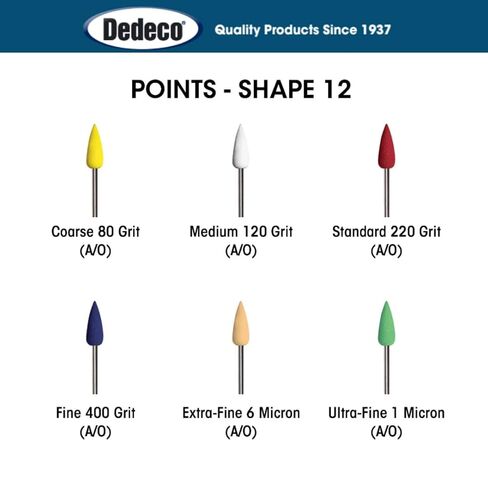 Dedeco Sunburst Points - 3/32 "(2.35mm) Shank ، الشكل - ملحقات Deburring Deburring Deburring Deburning Precision ، محصورة 6 ميكرون ، أكسيد الألومنيوم - 12 حزمة in Kuwait