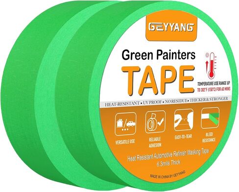 GEYYANG Automotive Masking Tape - Heat Resistant Green Painters Tape for Auto Body Spray Painting, Multi-Surface Painters Tape for DIY, Labeling, Art, Car, 1.41 inch x 55 Yards, 2 Rolls in Kuwait