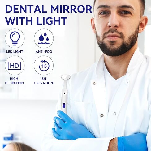 Annhua Dental Mirror for Teeth with Light Anti Fog Dentist Mouth Mirror, Reusable Plastics Dentist Mirror with Replaceable Led for Inside Mouth and Oral Care - White in Saudi Arabia