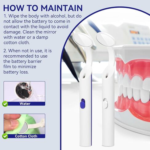 Annhua Dental Mirror for Teeth with Light Anti Fog Dentist Mouth Mirror, Reusable Plastics Dentist Mirror with Replaceable Led for Inside Mouth and Oral Care - White in Saudi Arabia