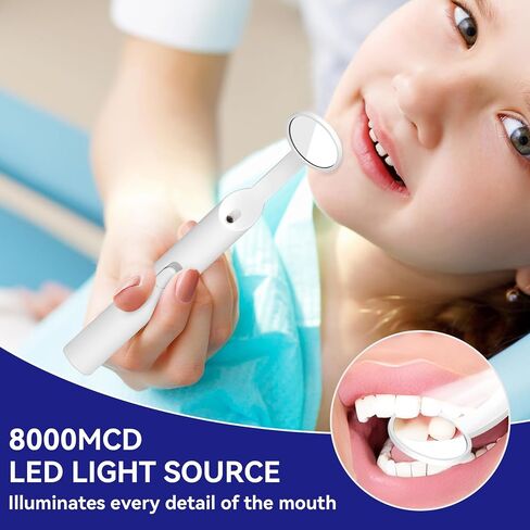 Annhua Dental Mirror for Teeth with Light Anti Fog Dentist Mouth Mirror, Reusable Plastics Dentist Mirror with Replaceable Led for Inside Mouth and Oral Care - White in Saudi Arabia