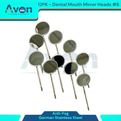 فحص الأسنان فحص مرآة الفم الرؤوس #6 ، مخروط المقبس | السطح المضاد للطفر | الفولاذ المقاوم للصدأ الألماني - مجموعة من 12 in Kuwait