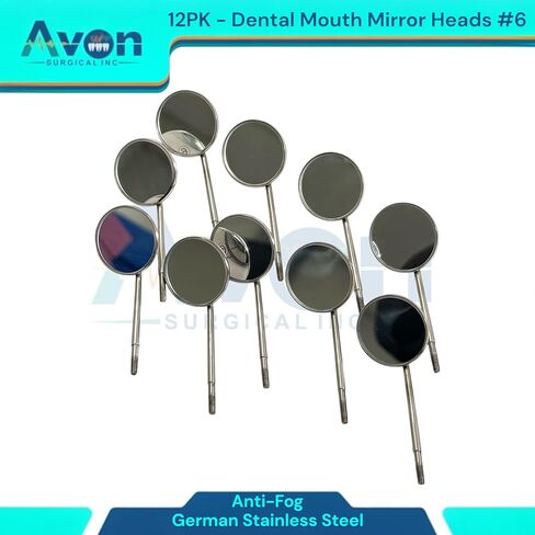 فحص الأسنان فحص مرآة الفم الرؤوس #6 ، مخروط المقبس | السطح المضاد للطفر | الفولاذ المقاوم للصدأ الألماني - مجموعة من 12 in Kuwait