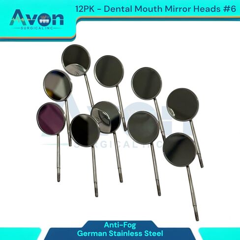 فحص الأسنان فحص مرآة الفم الرؤوس #6 ، مخروط المقبس | السطح المضاد للطفر | الفولاذ المقاوم للصدأ الألماني - مجموعة من 12 in Kuwait