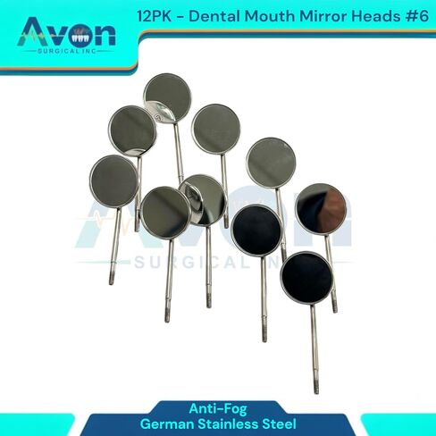فحص الأسنان فحص مرآة الفم الرؤوس #6 ، مخروط المقبس | السطح المضاد للطفر | الفولاذ المقاوم للصدأ الألماني - مجموعة من 12 in Kuwait