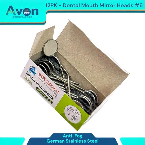 فحص الأسنان فحص مرآة الفم الرؤوس #6 ، مخروط المقبس | السطح المضاد للطفر | الفولاذ المقاوم للصدأ الألماني - مجموعة من 12 in Kuwait