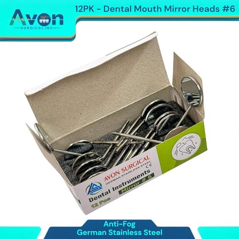 فحص الأسنان فحص مرآة الفم الرؤوس #6 ، مخروط المقبس | السطح المضاد للطفر | الفولاذ المقاوم للصدأ الألماني - مجموعة من 12 in Kuwait