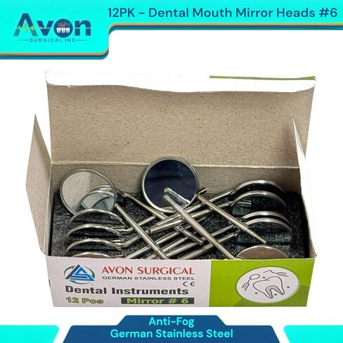 فحص الأسنان فحص مرآة الفم الرؤوس #6 ، مخروط المقبس | السطح المضاد للطفر | الفولاذ المقاوم للصدأ الألماني - مجموعة من 12 in Kuwait