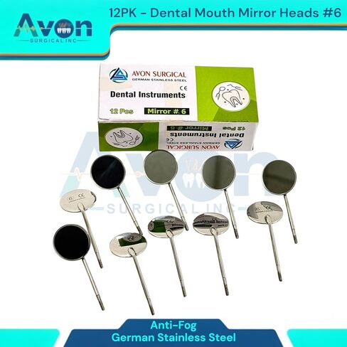فحص الأسنان فحص مرآة الفم الرؤوس #6 ، مخروط المقبس | السطح المضاد للطفر | الفولاذ المقاوم للصدأ الألماني - مجموعة من 12 in Kuwait